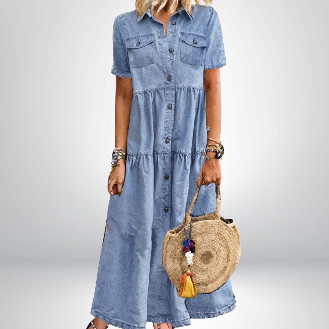 Sofia® | Blød Denimkjole med Knapper