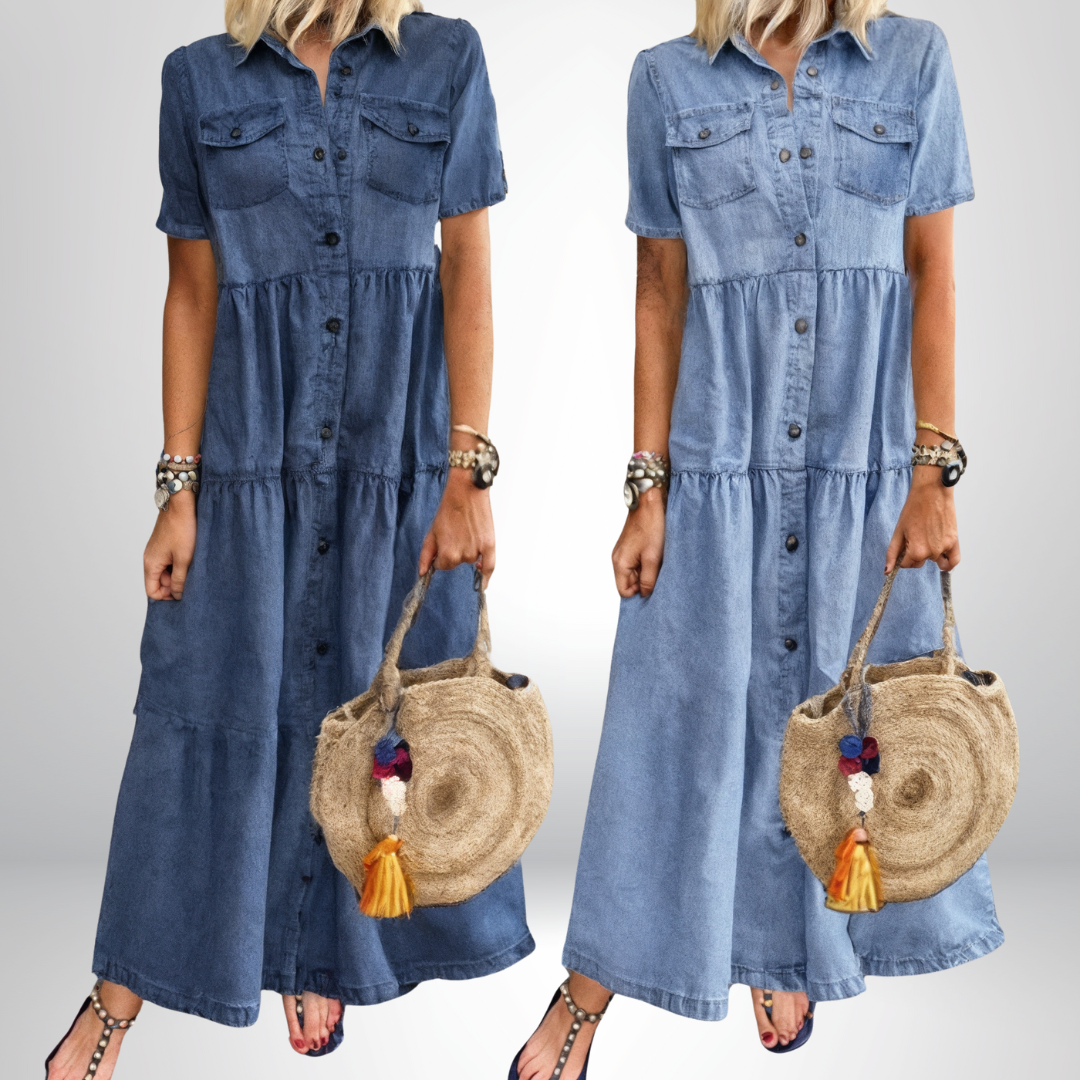 Sofia® | Blød Denimkjole med Knapper