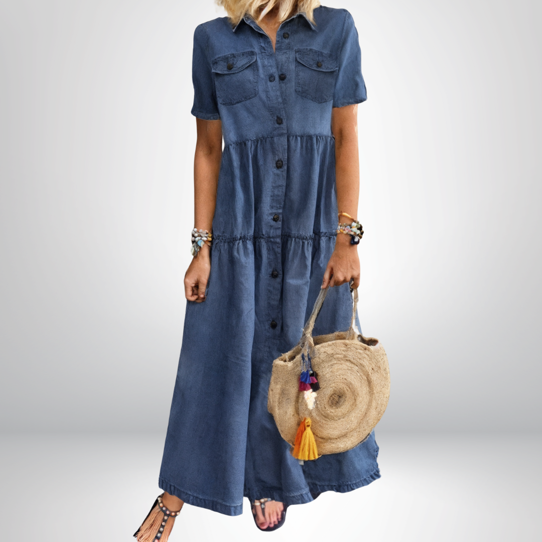 Sofia® | Blød Denimkjole med Knapper