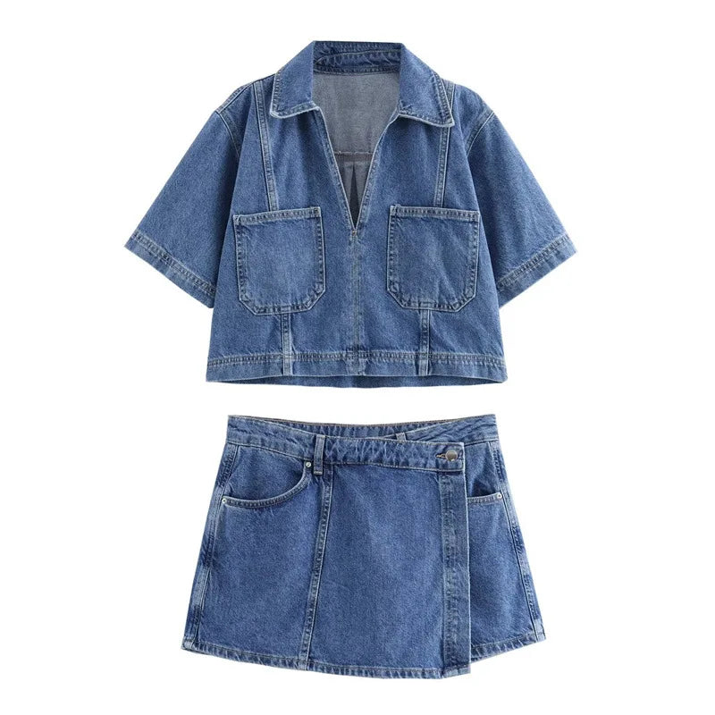 Sofia® | V-hals Denim Sæt